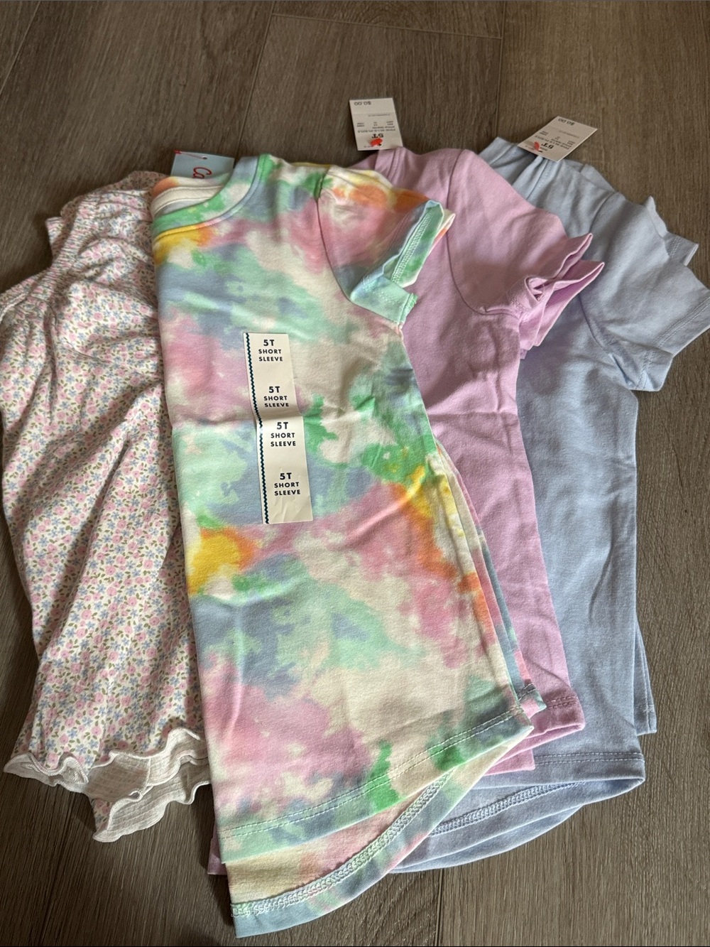 Kids Short Sleeve Tie-Dye Tee - Pastel Rainbow (5T) Bundle New Shirts
